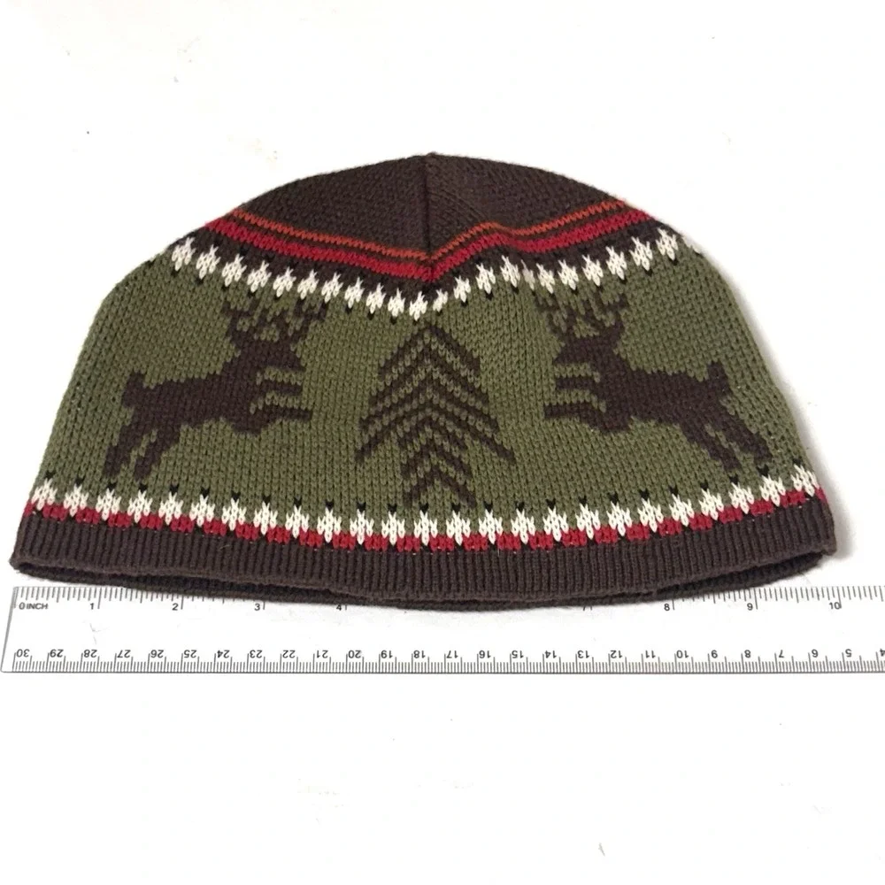 NEW Vintage Gap Kids Winter‎ Beanie Cotton Knit Cap Reindeer Size S/M Nordic